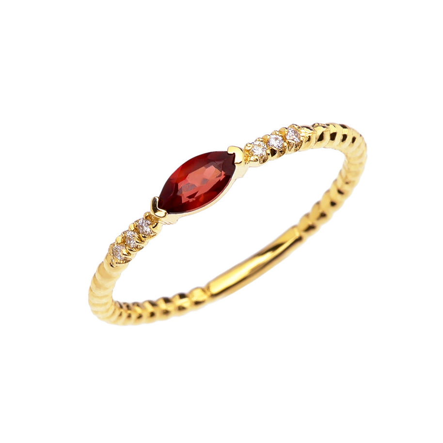 Diamond and Stone Marquise Solitaire Beaded Band Proposal/Stackable Gold Ring(Available In Yellow/Rose/White Gold)