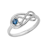 .925 Sterling Silver Infinity Love Knot Genuine Sapphire Gemstone Rope Ring