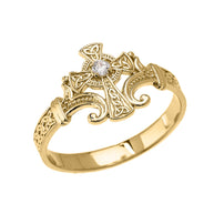 Gold Diamond Celtic Cross Irish Trinity Knot Ring (Available In Yellow/Rose/White Gold)