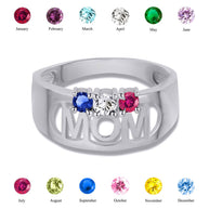 .925 Sterling Silver Custom Three Birthstone Mom Band Ring