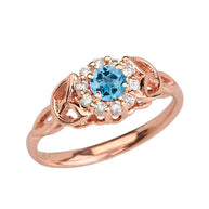 Rose Gold Diamond and Blue Topaz Engagement/Promise Ring