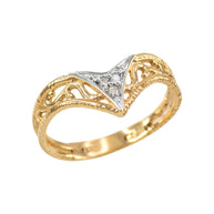 Fine Gold Filigree Chevron Diamond Ring for Women (Available in Yellow/Rose/White Gold)