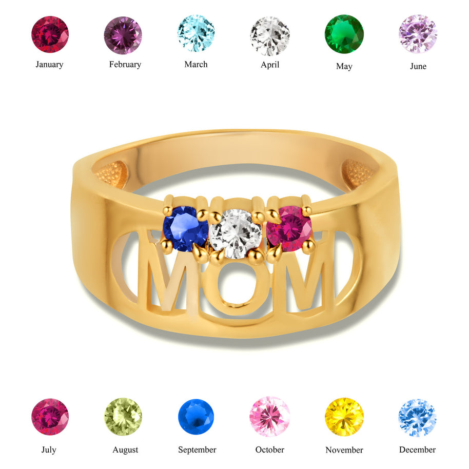Gold Custom Three Birthstone Mom Band Ring (Available in Yellow/Rose/White Gold)