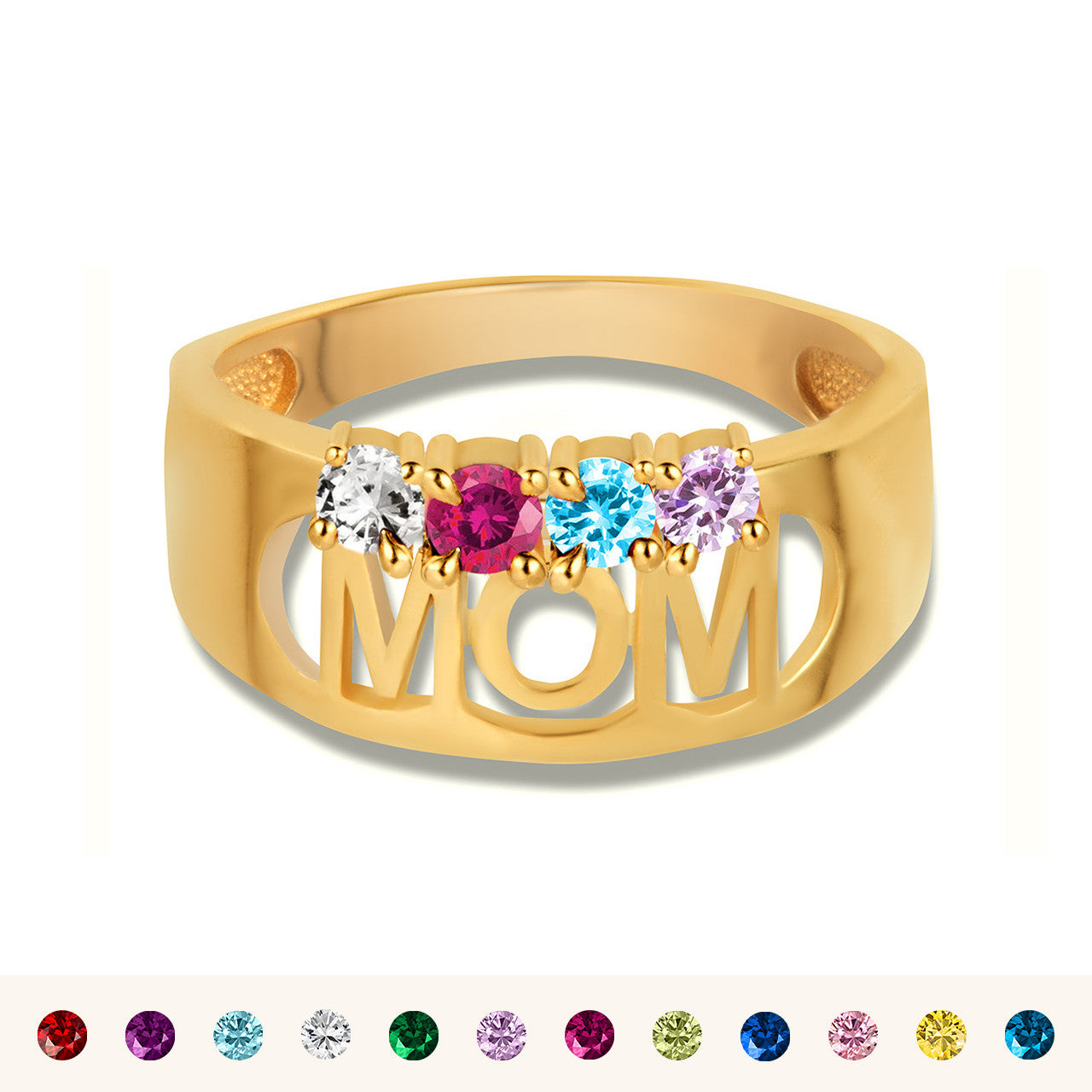 Gold Custom Four Birthstone Mom Band Ring (Available in Yellow/Rose/White Gold)