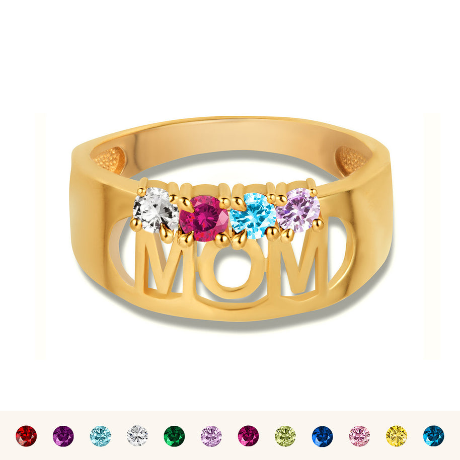 Gold Custom Four Birthstone Mom Band Ring (Available in Yellow/Rose/White Gold)