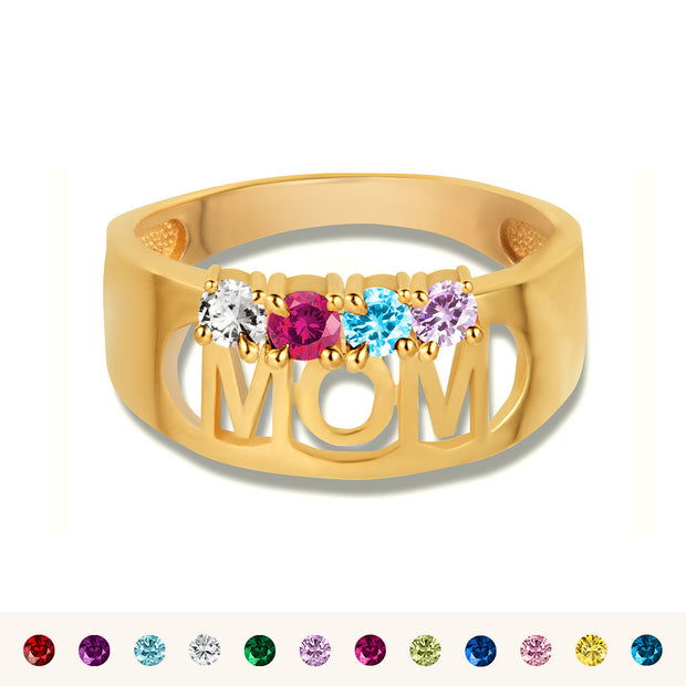 Gold Custom Four Birthstone Mom Band Ring (Available in Yellow/Rose/White Gold)