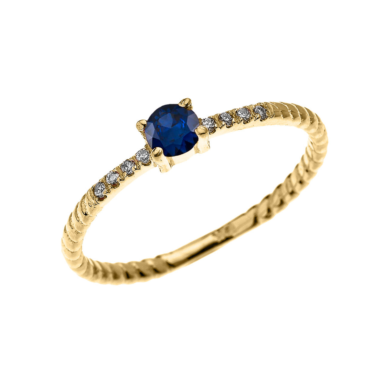 Gold Dainty Solitaire Sapphire and Diamond Rope Design Engagement/Proposal/Stackable Ring(Available in Yellow/Rose/White)
