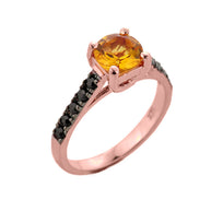Rose Gold Citrine and Black Diamond Solitaire Engagement Ring