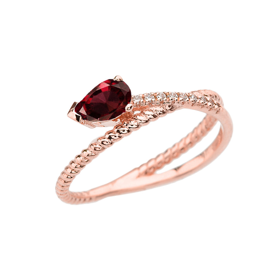 Rose Gold Criss-Cross Garnet Rope and Diamonds Designer Ring