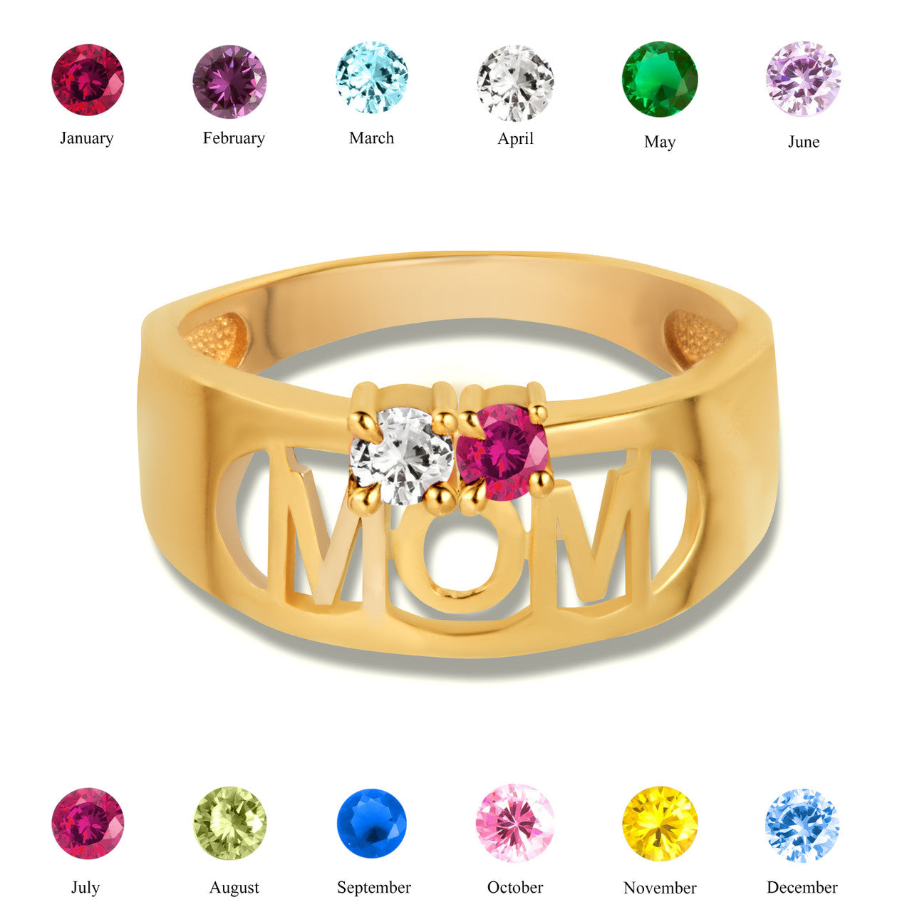 Gold Custom Two Birthstone Mom Band Ring (Available in Yellow/Rose/White Gold)