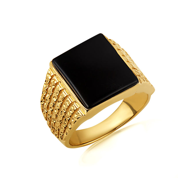 Gold Men's Black Onyx Gemstone Signet Ring (Available in Yellow/Rose/White Gold)