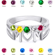 Silver Personalized Mom Heart 5 Birthstones Mother's Ring