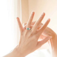 .925 Sterling Silver Emerald Oval Cut Gemstone & CZ Women's Ring