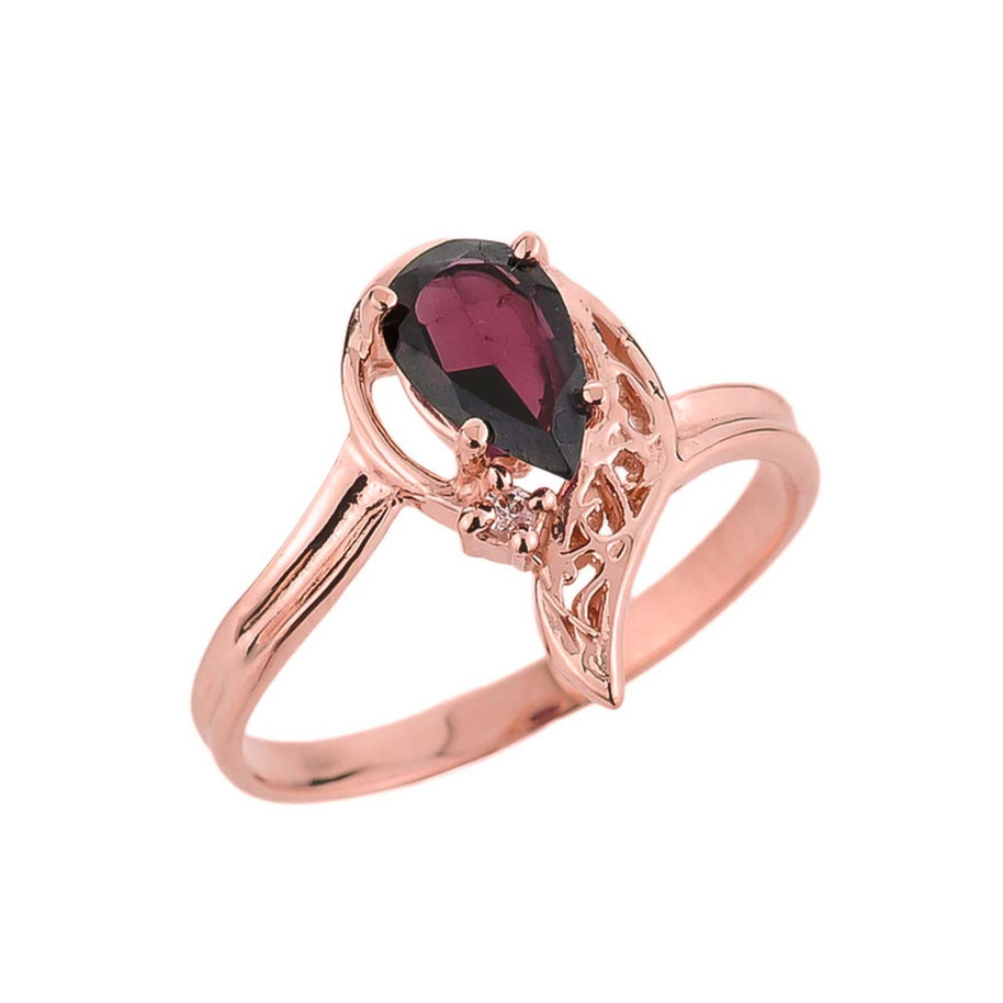 10K Gold Ladies Pear Shaped Garnet Gemstone Ring (Available in Yellow/Rose/White)