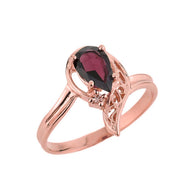 10K Gold Ladies Pear Shaped Garnet Gemstone Ring (Available in Yellow/Rose/White)
