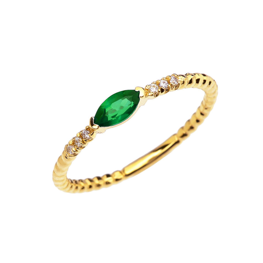 Diamond and Stone Marquise Solitaire Beaded Band Proposal/Stackable Gold Ring(Available In Yellow/Rose/White Gold)