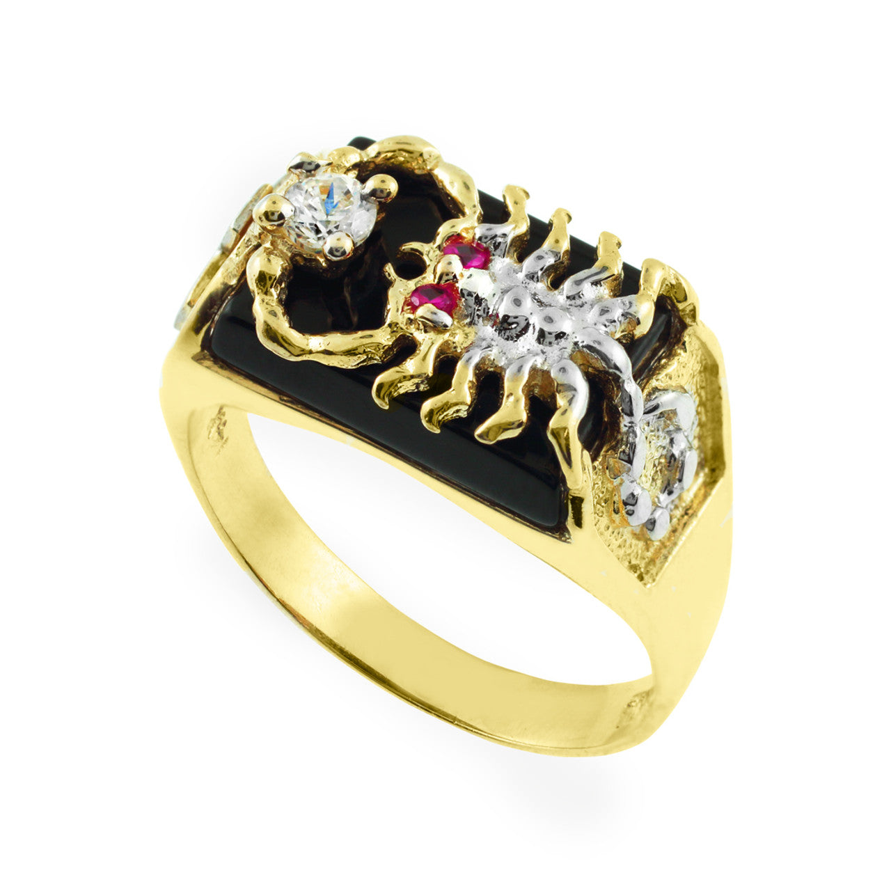 Solid Gold Men's Black Onyx Scorpion Ring with Cross(Available in Yellow/White Gold)