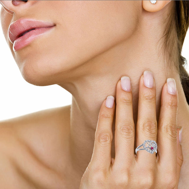 .925 Sterling Silver 15 Años Cubic Zirconia Heart Birthstone Rose Flower Quinceañera Ring