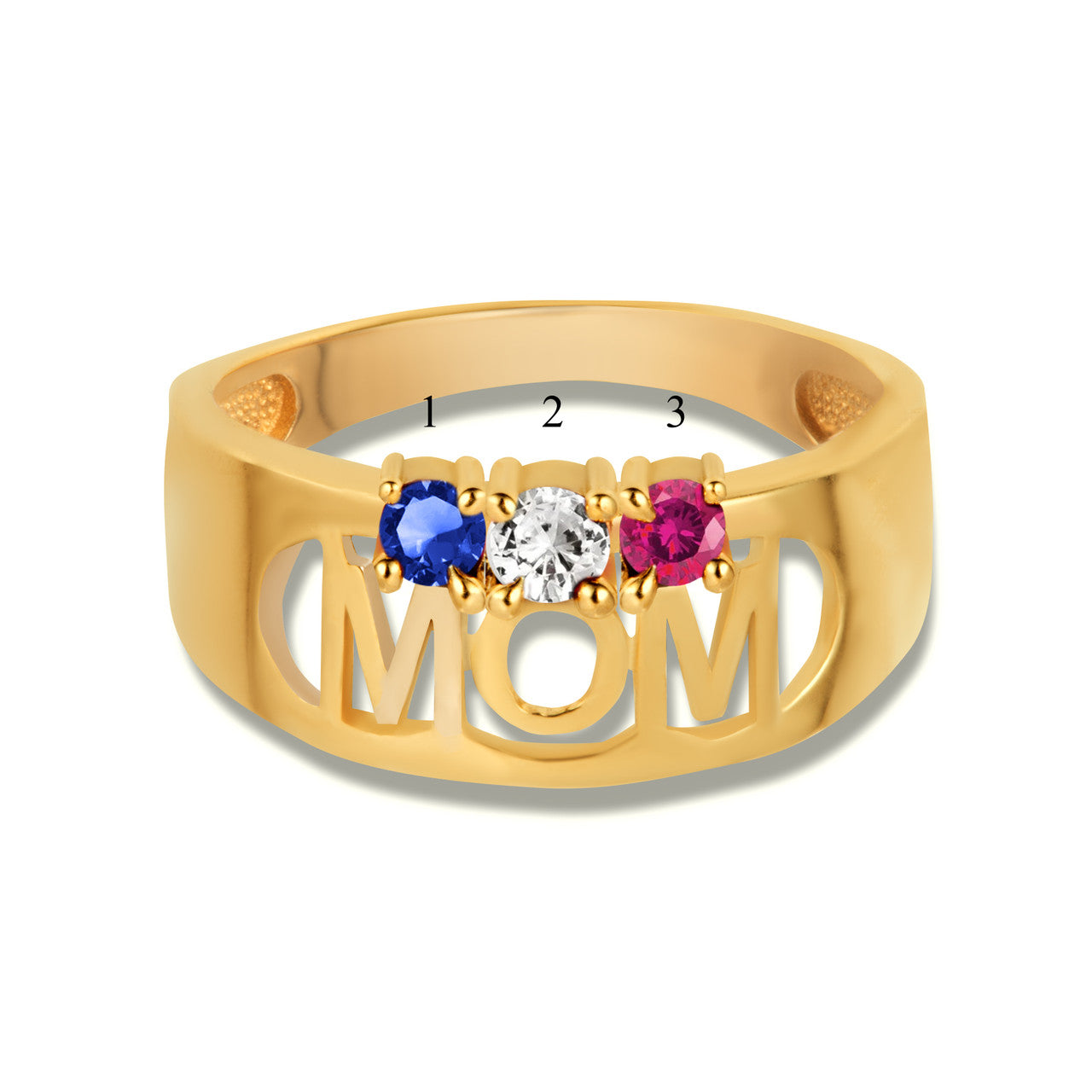 Gold Custom Three Birthstone Mom Band Ring (Available in Yellow/Rose/White Gold)