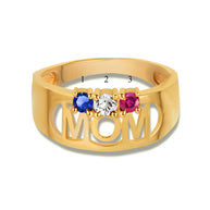 Gold Custom Three Birthstone Mom Band Ring (Available in Yellow/Rose/White Gold)