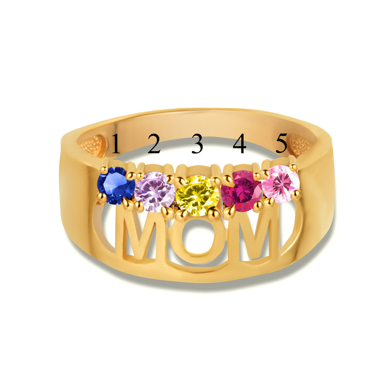 Gold Custom Five Birthstone Mom Band Ring (Available in Yellow/Rose/White Gold)