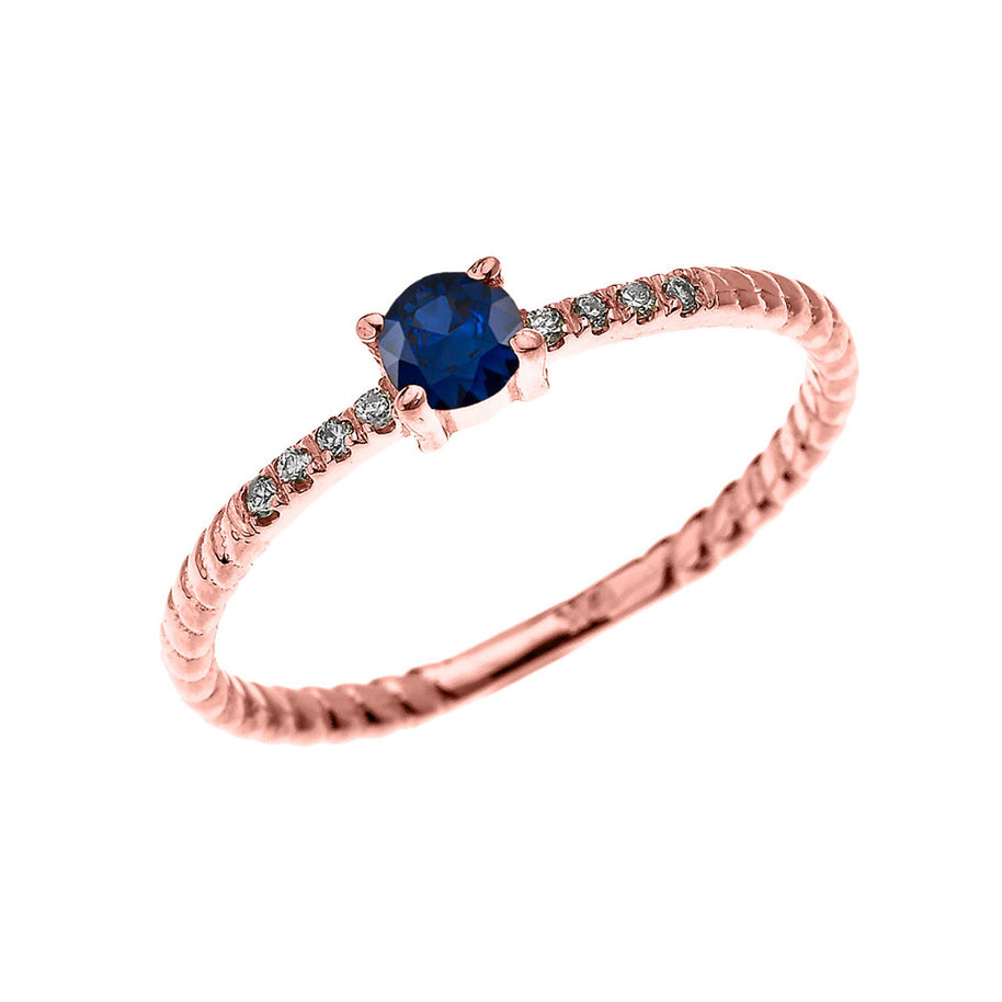 Gold Dainty Solitaire Sapphire and Diamond Rope Design Engagement/Proposal/Stackable Ring(Available in Yellow/Rose/White)