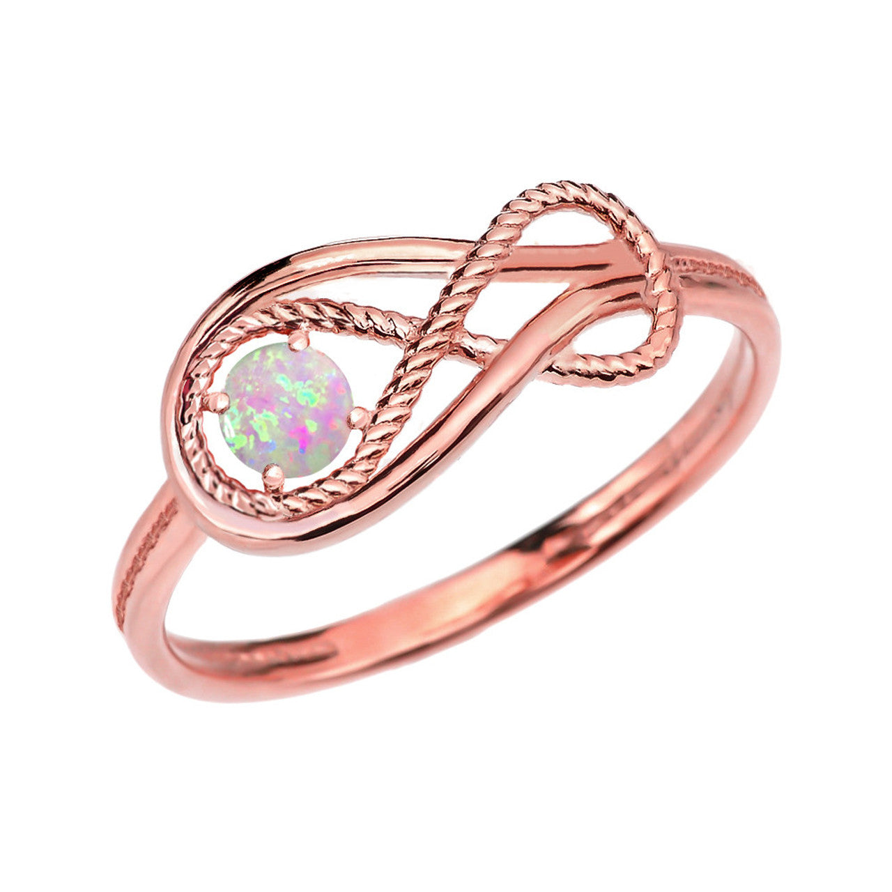 Gold Infinity Love Knot Opal Birthstone Rope Ring (Available in Yellow/Rose/White Gold)