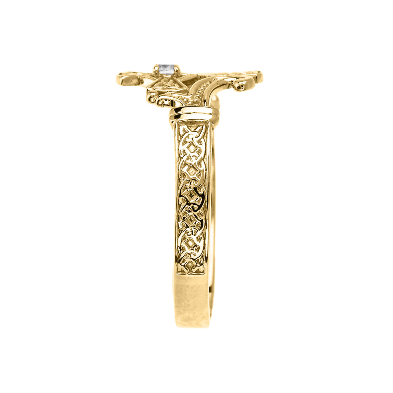 Gold Diamond Celtic Cross Irish Trinity Knot Ring (Available In Yellow/Rose/White Gold)