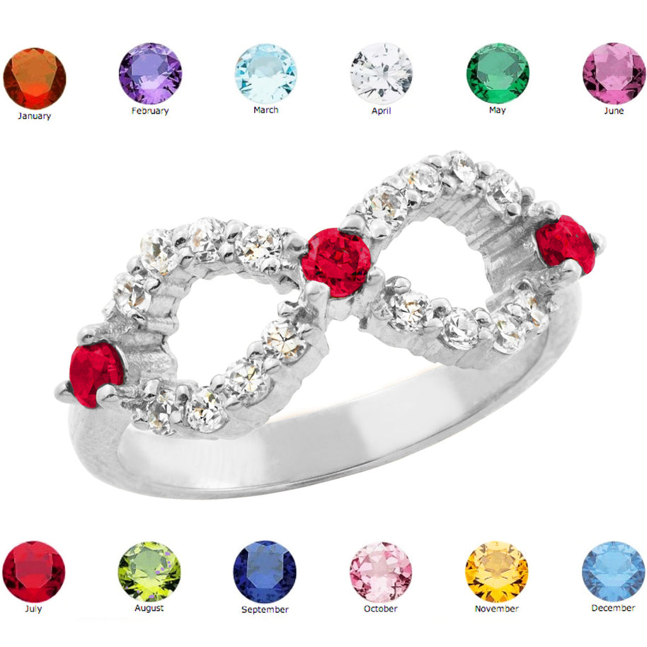 White Gold Infinity CZ Ring with Interchangable Birthstones