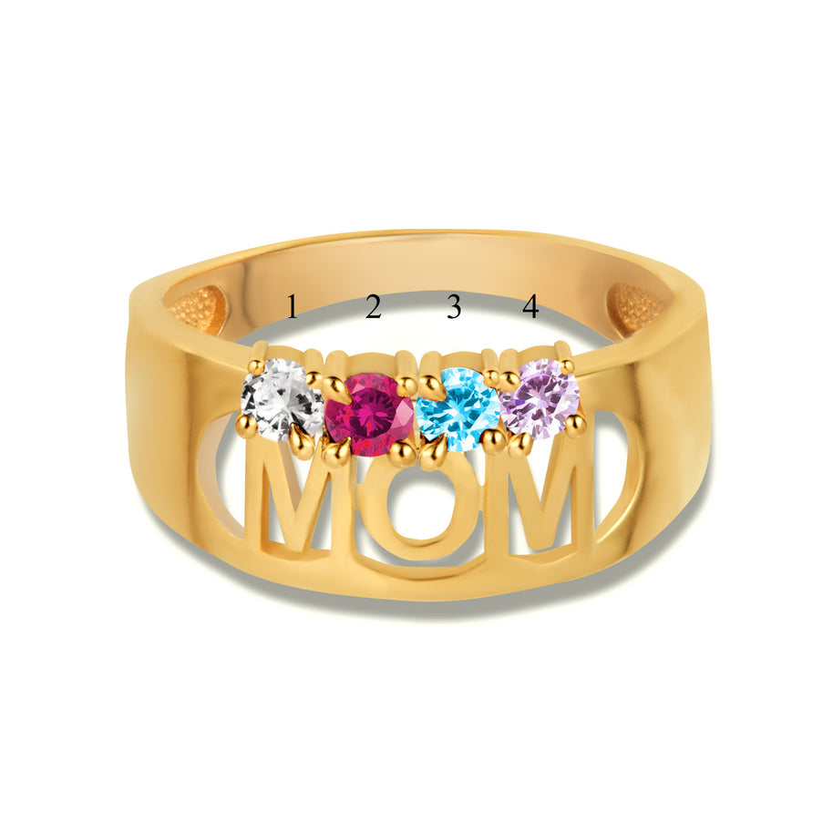 Gold Custom Four Birthstone Mom Band Ring (Available in Yellow/Rose/White Gold)