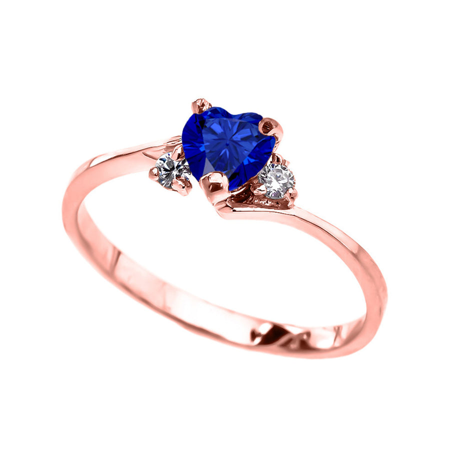 Gold Heart Sapphire Birthstone Cubic Zirconia Promise Ring (Available in Yellow/Rose/White Gold)