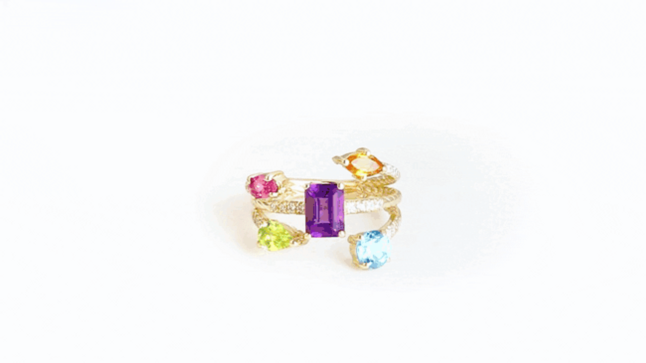 Gold Pear Cut Double Gemstone Rope Band Ring (Available in Yellow/Rose/White Gold)