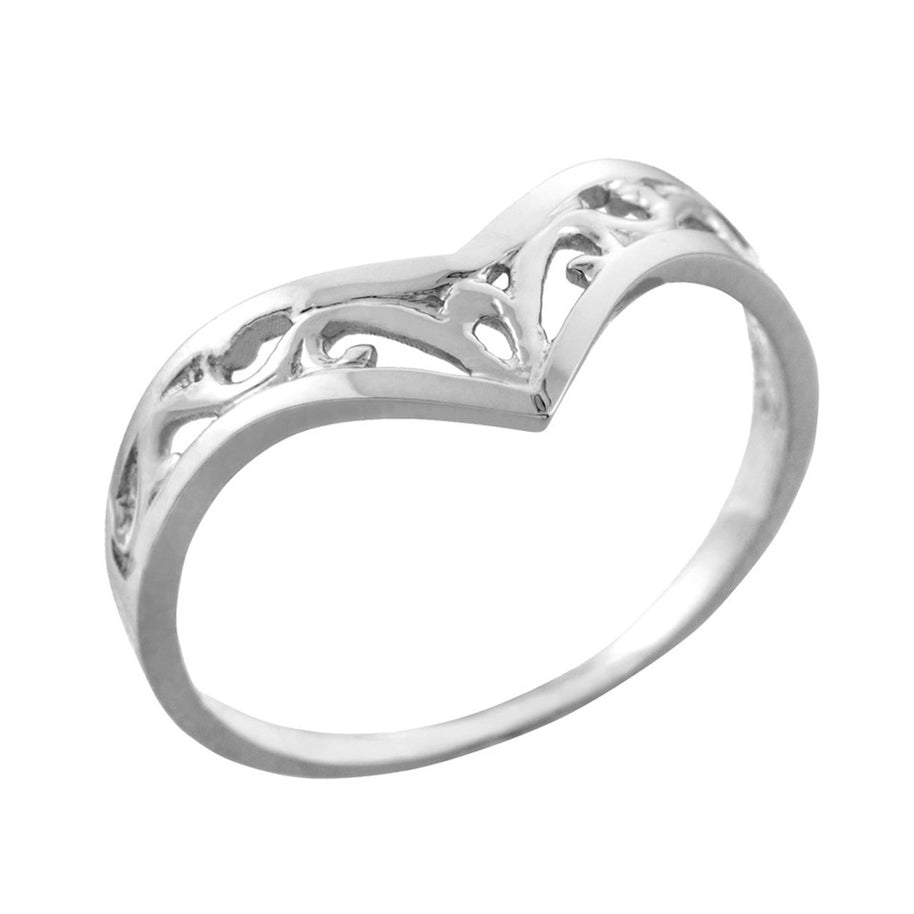 Fine Gold Filigree Chevron Ring for Women (Available in Yellow/Rose/White Gold)
