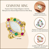 Gold Marquise Cut Natural Opal Gemstone Halo Ring (Available in Yellow/Rose/White Gold)