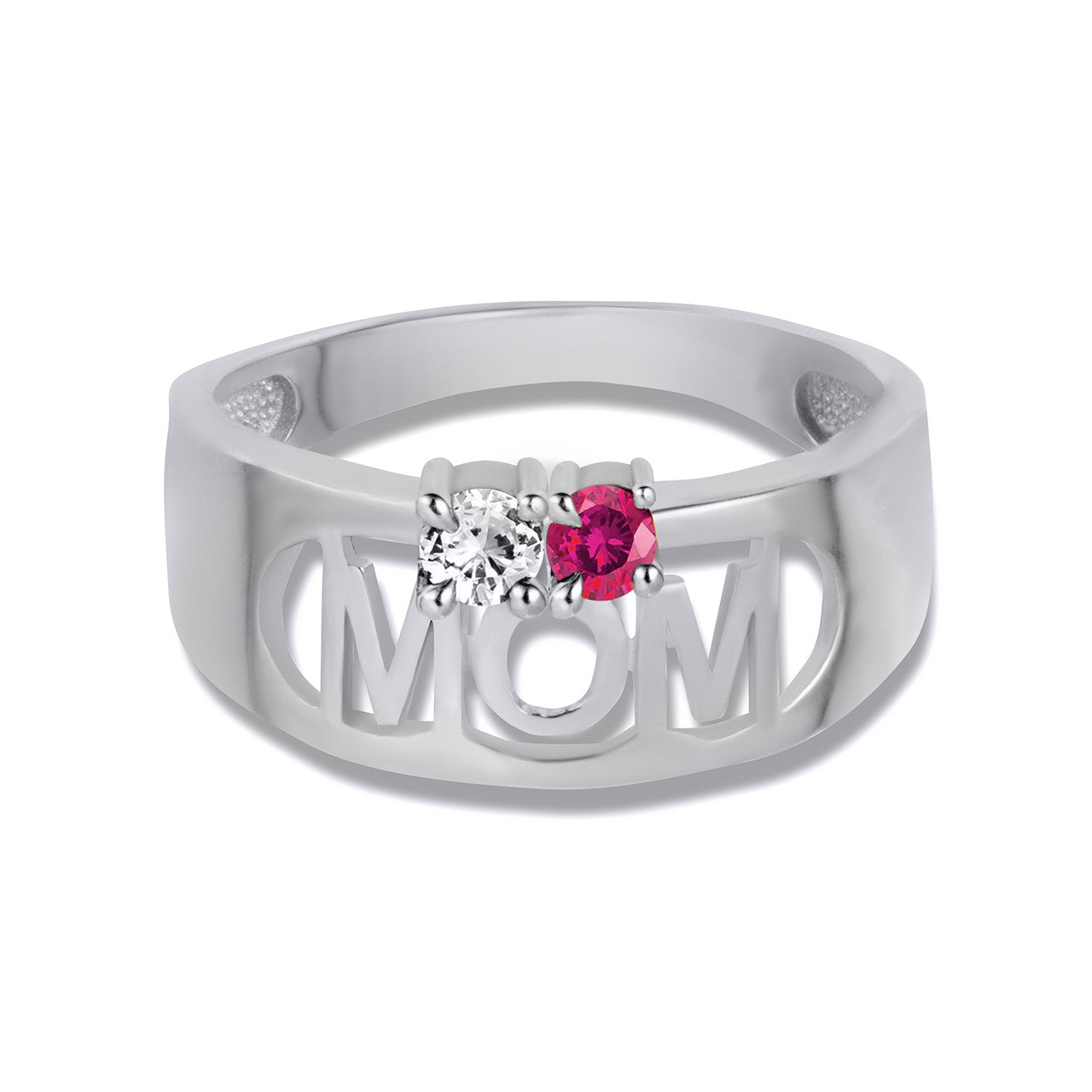.925 Sterling Silver Custom Two Birthstone Mom Band Ring