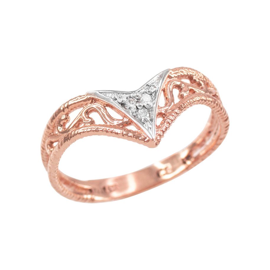 Fine Gold Filigree Chevron Diamond Ring for Women (Available in Yellow/Rose/White Gold)
