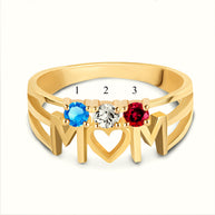Silver Personalized Mom Heart 5 Birthstones Mother's Ring