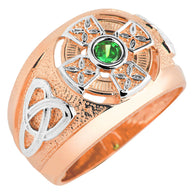 Two-Tone Gold Emerald CZ Celtic Cross Men's Ring (Available In Yellow/Rose Gold)