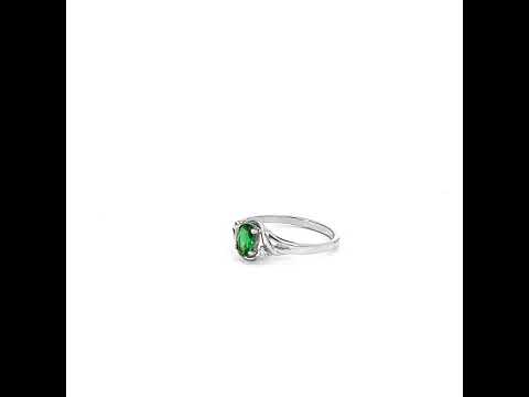 .925 Sterling Silver Emerald Oval Cut Gemstone & CZ Women's Ring