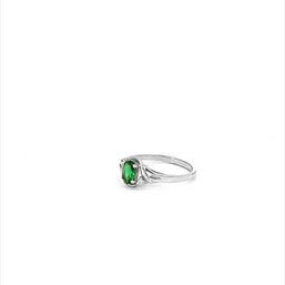 .925 Sterling Silver Emerald Oval Cut Gemstone & CZ Women's Ring