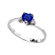 Gold Heart Sapphire Birthstone Cubic Zirconia Promise Ring (Available in Yellow/Rose/White Gold)