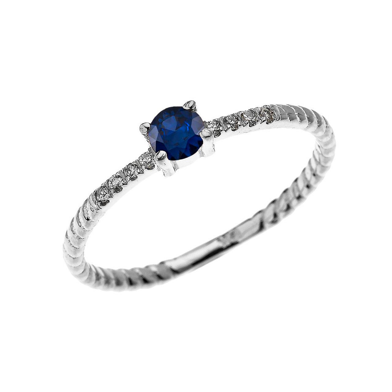 Gold Dainty Solitaire Sapphire and Diamond Rope Design Engagement/Proposal/Stackable Ring(Available in Yellow/Rose/White)