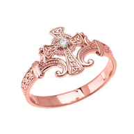 Gold Diamond Celtic Cross Irish Trinity Knot Ring (Available In Yellow/Rose/White Gold)