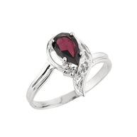 10K Gold Ladies Pear Shaped Garnet Gemstone Ring (Available in Yellow/Rose/White)
