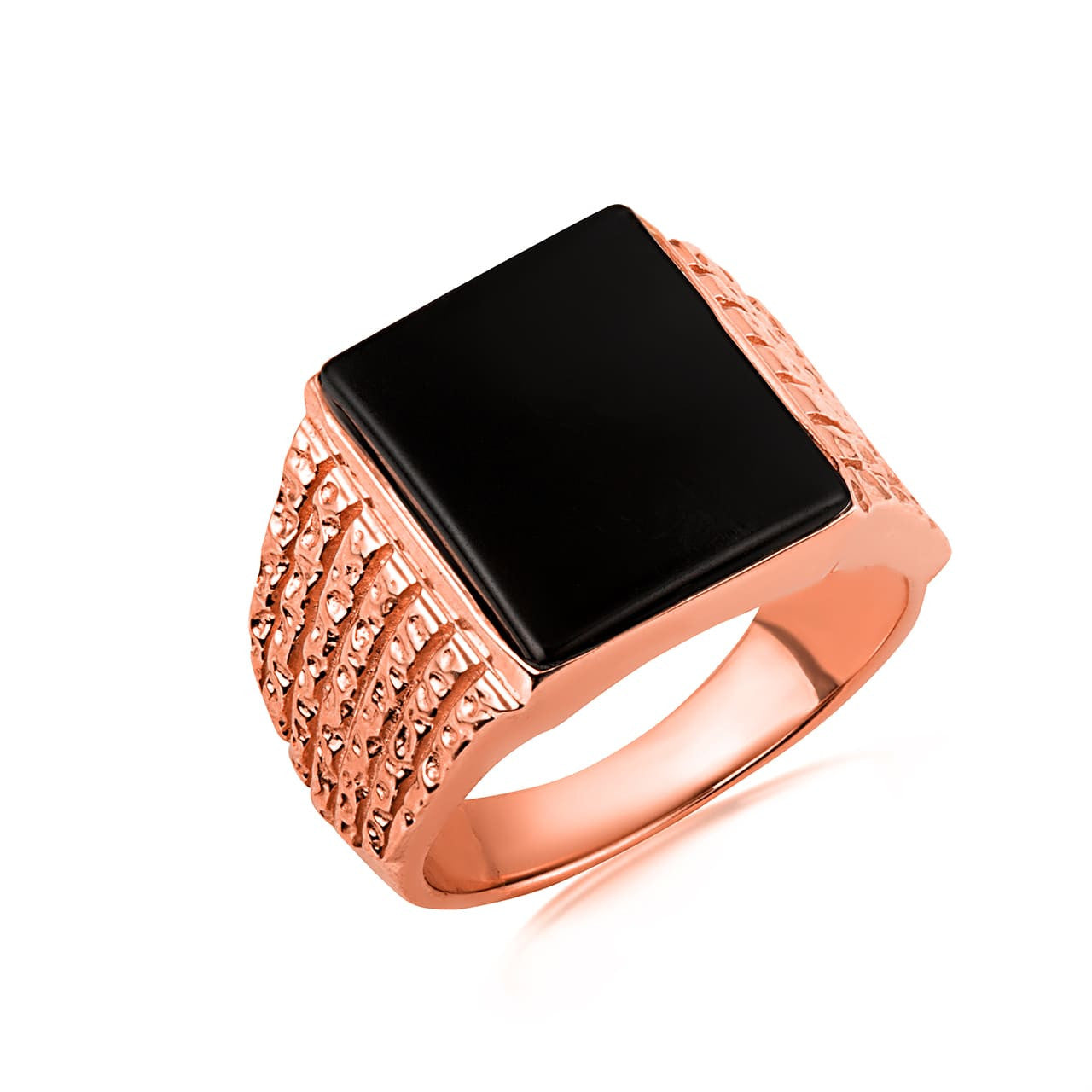 Gold Men's Black Onyx Gemstone Signet Ring (Available in Yellow/Rose/White Gold)