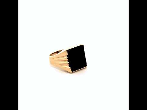 Yellow Gold Men's Classic Rectangular Black Oynx Ring