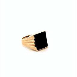 Yellow Gold Men's Classic Rectangular Black Oynx Ring
