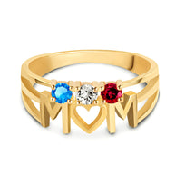 Gold Personalized Mom Heart 3 Birthstones Mother's Ring (Available in Yellow/Rose/White Gold)