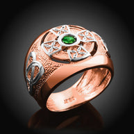 Two-Tone Gold Emerald CZ Celtic Cross Men's Ring (Available In Yellow/Rose Gold)