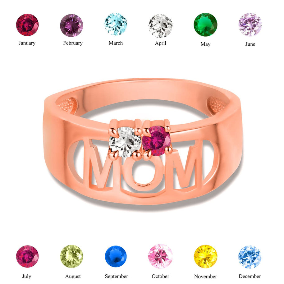 Gold Custom Two Birthstone Mom Band Ring (Available in Yellow/Rose/White Gold)